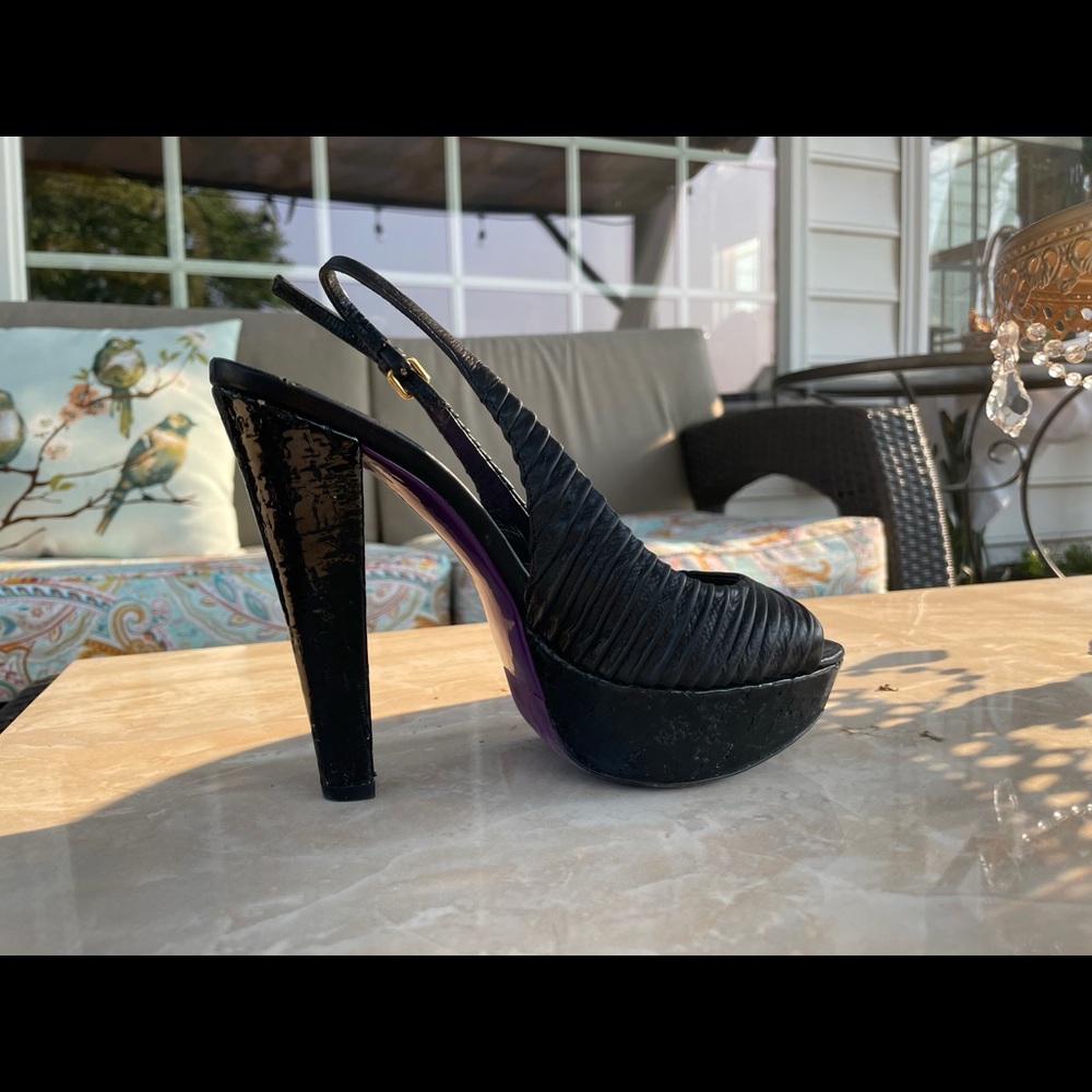 Mui Mui Platform Open Toe 5" High Heel Black36 - image 7